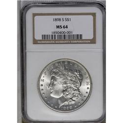 	1898-S S$1 MS64 NGC. This bright untoned near-Gem is w 1898-S