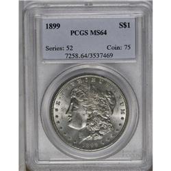 	1899 S$1 MS64 PCGS. Well defined and completely untone 1899
