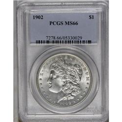 	1902 S$1 MS66 PCGS. Bright luster adorns well preserve 1902