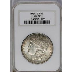 	1904-S S$1 MS62 NGC. This better date silver dollar is 1904-S