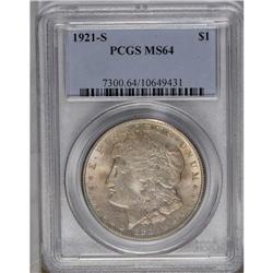 	1921-S S$1 MS64 PCGS. Delicate gold-tan, beige, and ic 1921-S