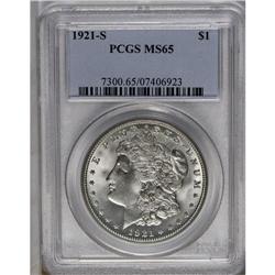 	1921-S S$1 MS65 PCGS. This highly lustrous ''21-S is s 1921-S