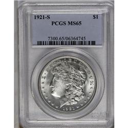 	1921-S S$1 MS65 PCGS. Brilliant and highly lustrous wi 1921-S