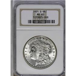 	1921-S S$1 MS65 NGC. Frosty white, with an almost comp 1921-S