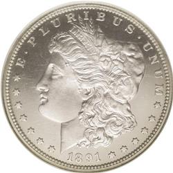 	1891 S$1 PR65 Cameo NGC. The frosty silver-white devic 1891