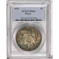 	1921 S$1 MS64 PCGS. Deeply toned and probably stored i 1921