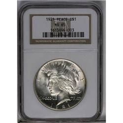 	1921 S$1 MS65 NGC. This is a highly lustrous and fully 1921