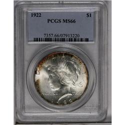 	1922 S$1 MS66 PCGS. Finely granular, lustrous surfaces 1922