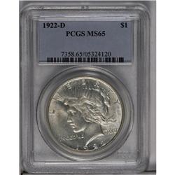 	1922-D S$1 MS65 PCGS. Boldly detailed with bright sati 1922-D