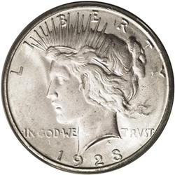 	1923-S S$1 MS65 ANACS. The barest tinge of gold graces 1923-S