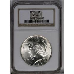 	1924 S$1 MS66 NGC. Intense coruscating luster is evide 1924