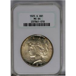 	1925-S S$1 MS64 NGC. Nicely struck for this conditiona 1925-S