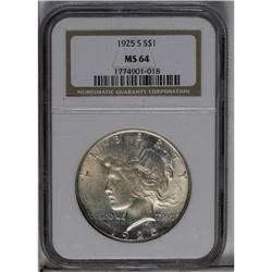 	1925-S S$1 MS64 NGC. A typical Choice Mint State examp 1925-S