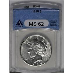 	1928 S$1 MS62 ANACS. This popular key of the Peace dol 1928