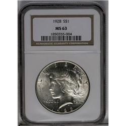 	1928 S$1 MS63 NGC. Lustrous silver-blue surfaces grace 1928