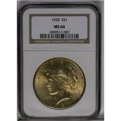 	1928 S$1 MS64 NGC. A lovely near-Gem with pleasing lus 1928