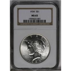 	1934 S$1 MS65 NGC. Nicely struck, with fully brilliant 1934