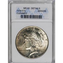 	1934-S S$1 --Cleaned--ANACS. MS60 Details. A patch of c 1934-S