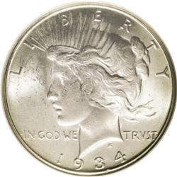 	1934-S S$1 MS63 NGC. Handsome, satiny, silver luster c 1934-S