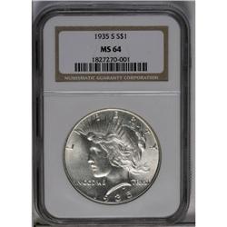 	1935-S S$1 MS64 NGC. Three rays beneath ONE. This near 1935-S