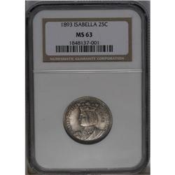 	1893 25C Isabella Quarter MS63 NGC. Light to medium-in 1893