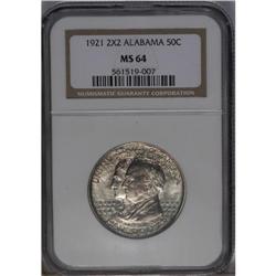 	1921 50C Alabama 2x2 MS64 NGC. Mint-green toning yield 1921