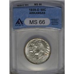 	1939-D 50C Arkansas MS66 ANACS. Bright satiny luster o 1939-D