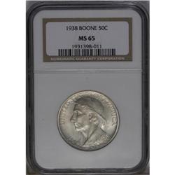 	1938 50C Boone MS65 NGC. Lustrous silver-gray surfaces 1938