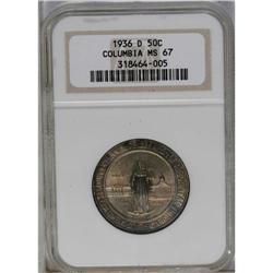 	1936-D 50C Columbia MS67 NGC. The tab-toned obverse fe 1936-D