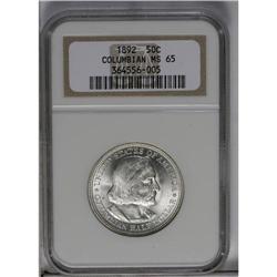 	1892 50C Columbian MS65 NGC. A sharply struck Gem with 1892