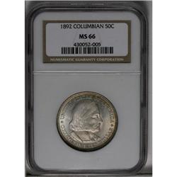 	1892 50C Columbian MS66 NGC. The fields of this Premiu 1892