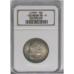 	1893 50C Columbian MS65 NGC. This Gem quality Columbia 1893