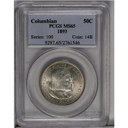 	1893 50C Columbian MS65 PCGS. A lustrous light gold Ge 1893