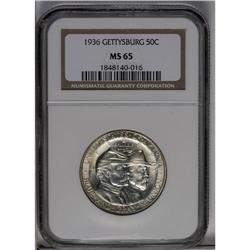 	1936 50C Gettysburg MS65 NGC. Near brilliant surfaces 1936