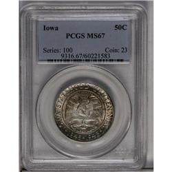 	1946 50C Iowa MS67 PCGS. Delicate ice-blue and orange- 1946