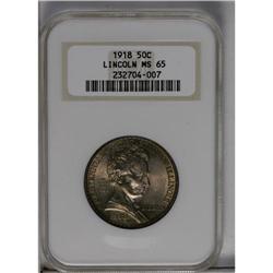 	1918 50C Lincoln MS65 NGC. Blended dove-gray and lime- 1918