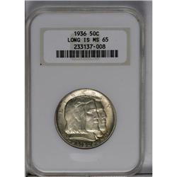 	1936 50C Long Island MS65 NGC. Rich plum-mauve toning 1936
