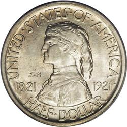 	1921 50C Missouri 2x4 MS65 PCGS. The silver-blue surfa 1921