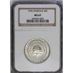 	1936 50C Norfolk MS67 NGC. A razor-sharp strike brings 1936