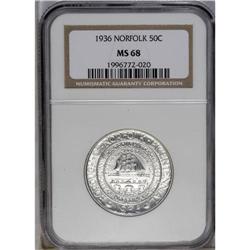	1936 50C Norfolk MS68 NGC. Radiantly lustrous surfacde 1936