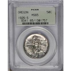 	1926-S 50C Oregon MS65 PCGS. Sky-blue and apricot shad 1926-S