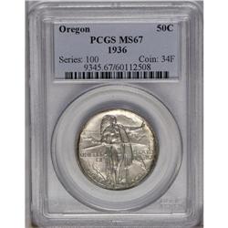 	1936 50C Oregon MS67 PCGS. Golden-brown colors congreg 1936