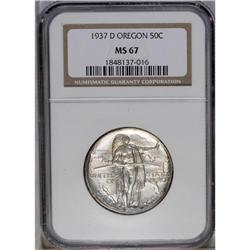 	1937-D 50C Oregon MS67 NGC. Radiant luster is emitted 1937-D