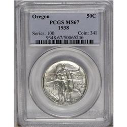 	1938 50C Oregon MS67 PCGS. Fully brilliant and highly 1938