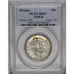 	1938-D 50C Oregon MS67 PCGS. Satiny and mostly white, 1938-D