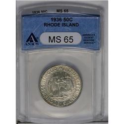 	1936 50C Rhode Island MS65 ANACS. Speckles of faint go 1936