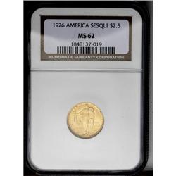 	1926 $2 1/2 Sesquicentennial MS62 NGC. Apricot-gold co 1926