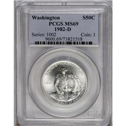 	1982-D 50C Washington Silver Half Dollar MS69 PCGS. Ce 1982-D