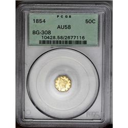 	1854 50C Liberty Octagonal 50 Cents, BG-308, R.4, AU58 1854