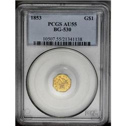 	1853 $1 Liberty Octagonal 1 Dollar, BG-530, R.2, AU55 1853